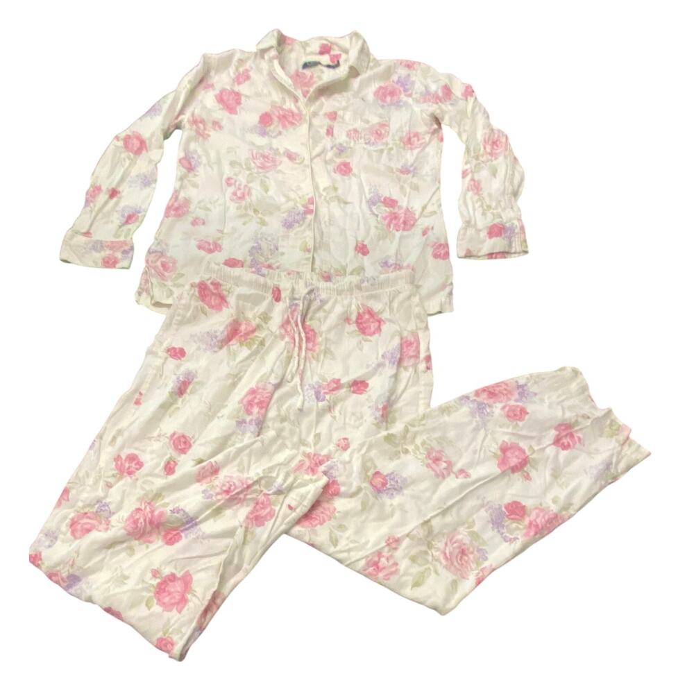 Lauren Ralph Lauren Floral Pajama Set Petite S Cotton Blend Button Front Pants